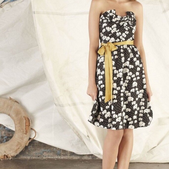 Elephant and Polka Dot Print Anthropologie Strapless Dress - Picture 5 of 5